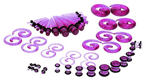 54-teiliges Dehnungs-Set, Spiralkegel und Stecker, 14G-00G, Violett, violett, Einheitsgröße