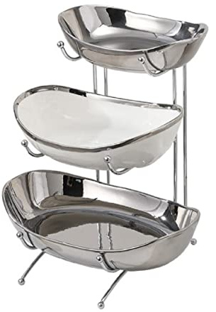 JUNYFFF Frutero De 3 Pisos Cerámica, Cesta De Frutas con Cesta De Frutas Acuáticas, Fruteros De Cocina Modernos para Verduras, Frutas, Aperitivos, Tortas, Pan