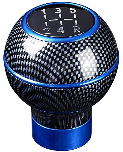 Perilla Cambio Perilla Palanca Cambios Aluminio con Aspecto Fibra Carbono Azul Compatible con Vehículo Transmisión Manual Universal 5 Velocidades con 3 Adaptadores Goma Pomo Cambio Marchas