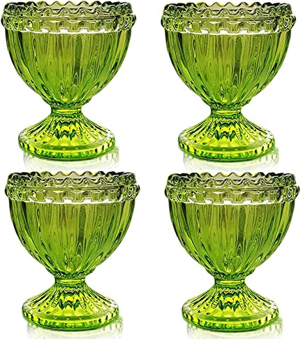 Green Glass Easter Egg Cup for Soft or Hard Boiled Egg Holder - Set of 4 Egg Holders for Breakfast Brunch, Kitchenware, Easter Decoration Egg Cup for Spring Home Party Tableware Decor Favors