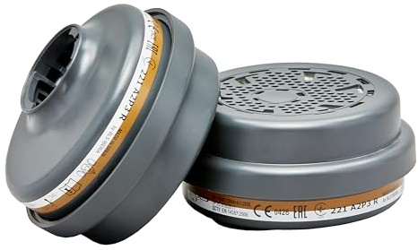 BLS 221 A2P3 R D Filtres Remplaçables avec Raccord à Baïonnette b-lock, Compatibles avec Demi-masques et Masques complets BLS. Pour Gaz/Vapeurs, Poussières, Peinture, Masticage et Solvants