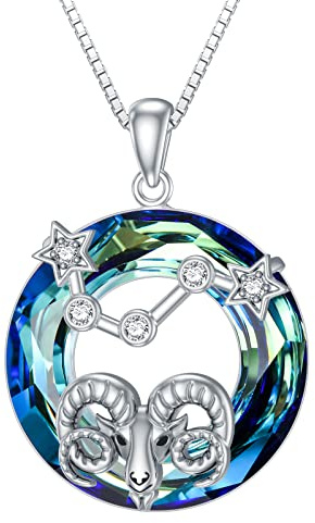 enjoylifecreative Damen 12 Sternzeichen Kristall Halskette 925er Sterling Silber Horoskop Geburtsstein Anhänger Kette Sternbilder Astrologie Schmuck Geschenke für Frauen Mädchen