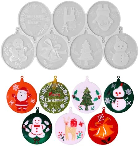 Zayookey Weihnachten Epoxidharz Formen Runde Anhänger Silikonformen Weihnachten Schlüsselanhänger Harz Formen Christmas Pendant Resin Mold Schmuck Gießform für DIY Hause Dekoration