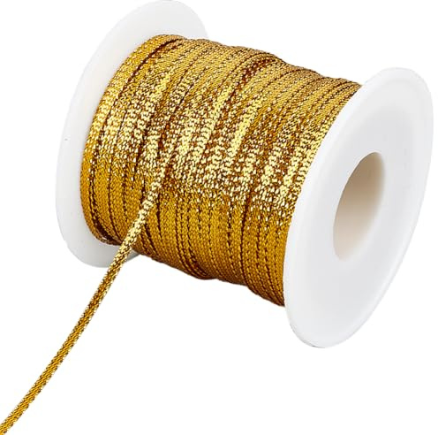 GORGECRAFT 100m Gold-Metallic-Dreadlock-Schnur 3mm Haarwickelseil Geflochtenes Nylonband Hiphop-Haargummi Haarflechtband Glitzernde Kantenschnur Glitzernde Kordel Nähen von Haarverlängerungen