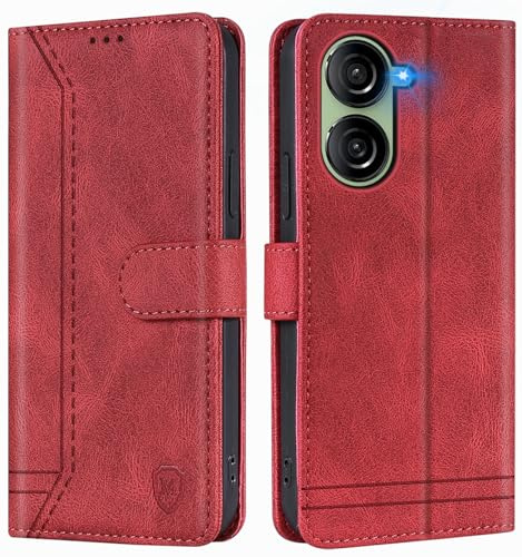 GoodcAcy Handyhülle für Asus Zenfone 10 Hülle Handyhülle Leder Klappbar Schutzhülle Tasche Wallet Brieftasche Cover Flip Case für Asus Zenfone 10 Klapphülle Rot