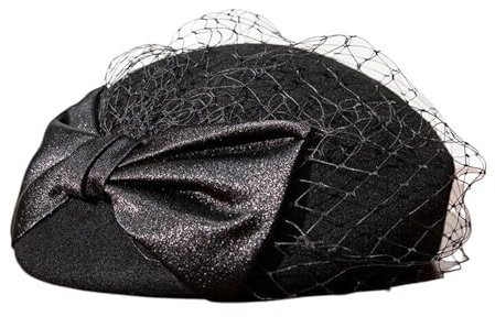 JYHBHMZG Fascinant Chapeau de peintre noir avec gros bowkont français béret avec voile maille pour femmes Bonnets en feutre de laine Bonnet Femme, Noir 56-58 cm, M