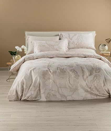 Caleffi Completo Copripiumino in Raso di Cotone Geo White Matrimoniale Letto Due piazze Alviero Martini 1A Classe col. Unica