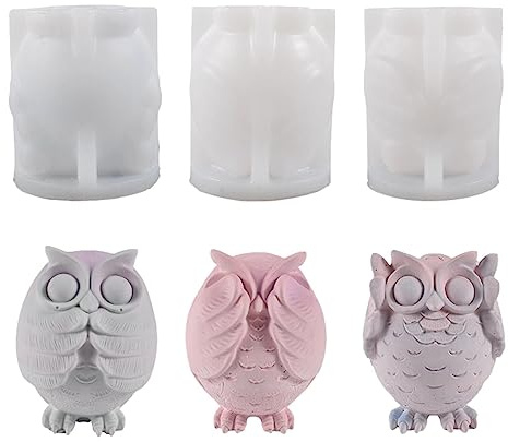 Pomurom 3 Stück Silikonform Kerzen, Eule Tiere Kerze Kerzenform Silikon, Kerzengießform, Wachsformen Silikon für die Herstellung von Duftkerze Kerzen Fondant-Kuchen Epoxidharz Haus Dekoration