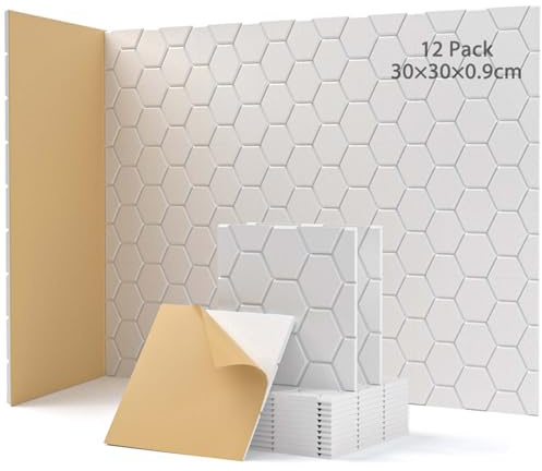 12 placas acústicas autoadhesivas, absorbentes de sonido, 30 x 30 x 0,9 cm, aislamiento acústico de pared, paneles acústicos para decoración de juegos, oficinas, estudios, placas de aislamiento