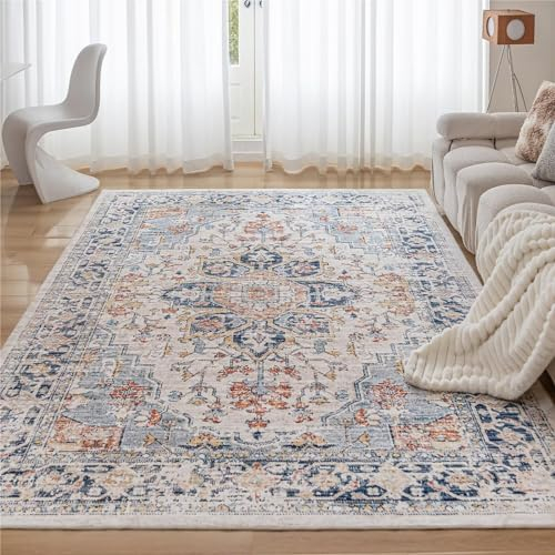 CHOSHOME Waschbarer Teppich 120x170CM Wohnzimmer Teppiche Schlafzimmer Vintage Kurzflor Teppich rutschfest Flauschiger Teppiche Mehrfarbig