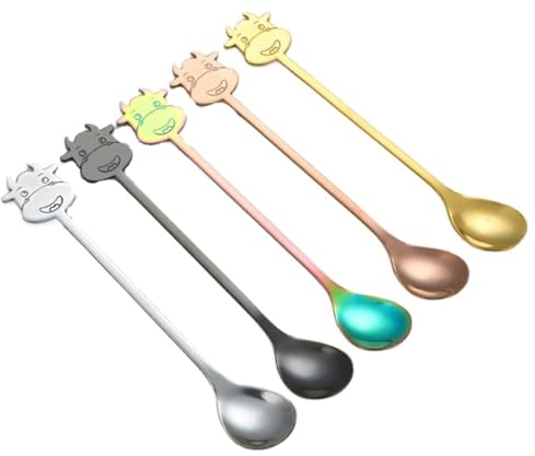 cuchara de café Juego de 5 piezas de cuchara creativa de acero inoxidable de dibujos animados, cuchara de café, cuchara mezcladora de desayuno, cuchara de postre