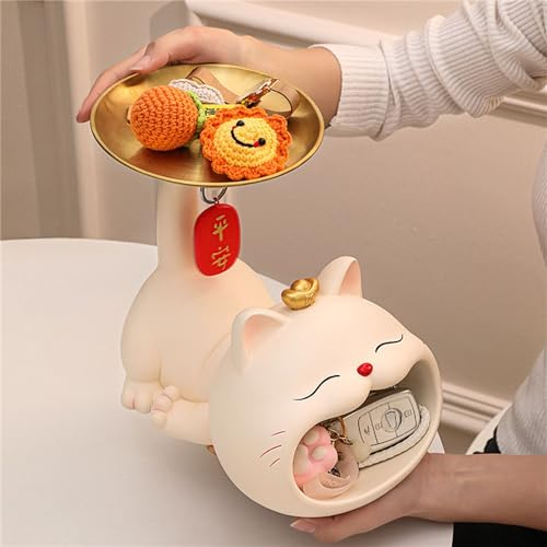 Boîte de rangement de bijoux en forme de chat à grande bouche, plateau for clés, bonbons, bijoux, bagues, fruits, chat porte-bonheur chinois moderne, décoration de salon, chambre à coucher ( Size : La