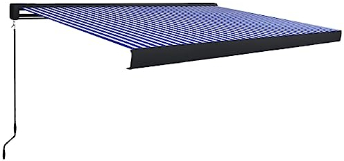 Willood Tenda da sole manuale a cassetta, con braccio snodato, per giardino, terrazza, balcone, 400 x 300 cm, blu e bianco + nero