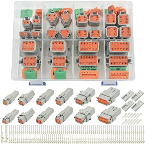 Kit de 215 piezas de conectores Deutsch, conectores DT de 2, 3, 4, 6, 8 y 12 pines, conectores eléctricos impermeables IP67 con 75 pares de contactos estampados tamaño 16 para coche, camión, barco (2