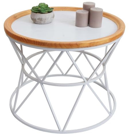 Mendler Couchtisch HWC-N32, Kaffeetisch Beistelltisch Loungetisch Sofatisch Wohnzimmertisch, Metallgestell Holz Ø66cm weiß