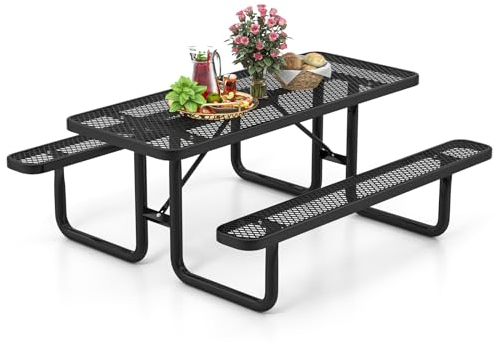 COSTWAY Bierzeltgarnitur 184 cm, Biertischgarnitur aus beschichtetem Metall, wetterfester Biertisch mit 2 Bänken, Festzeltgarnitur, Sitzgarnitur für 8 Personen für Garten, Terrasse, Schwarz