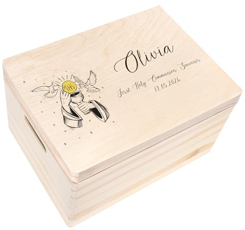 Creative Deco Personalisiert Kommunion Geschenke für Mädchen und Jungen - Holzkiste | Mehrere Kommunion Motiv | Individuelle Geschenk Erinnerungsbox | Erstkommunion Deko