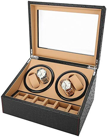 Uhrendreher Uhrenbox, Automatische Uhrenbeweger Box für 4 Automatikuhren + 6 Gitter Uhrenspeichergehäuse Leiser Motor PU-Leder Uhrengehäuse, Lagerung Schmuckschatulle mit Samtfutter Geschenk