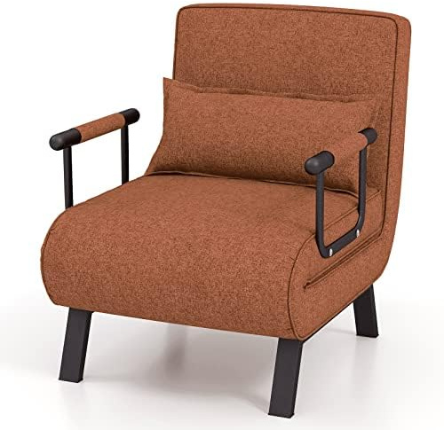 FANTASK 4-i-1-bäddsoffa med sängfunktion, vikbar sovstol med justerbart ryggstöd och avtagbar kudde, fällfåtölj, soffkudde, kaffe