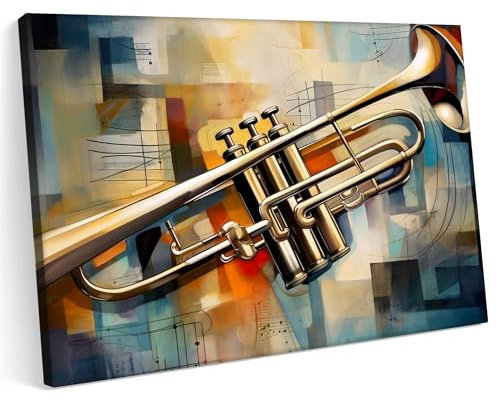 Printonia Leinwandbild m Bild auf Leinwand 100x70 Trompeten Trompeten Musik Abstrakte Kunst Klang