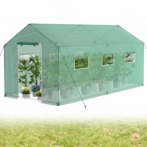 YRHome Groß Gewächshaus Winterfest mit Feuerverzinktem Stahlrahmen Foliengewächshaus Grün Begehbares Gartenhäuschen Isoliert Überwinterungszelt für Pflanzen Gartengewächshäuser Balkon - 3x2x2m