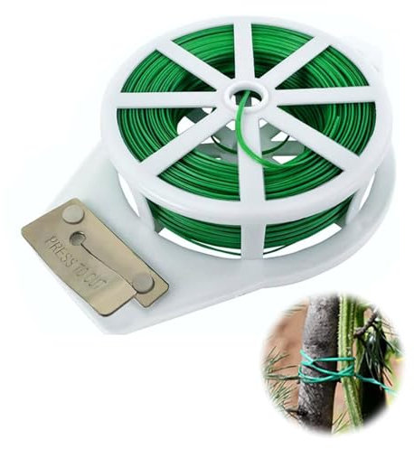 Cravatta da Giardino Verde, Legaccio per Piante da 50 m, Filo da Giardino Rivestito in Plastica con Taglierina, Multi-Function Piante Filo Ferro Legacci Flessibili per Piante Rampicanti, 1 Rotolo