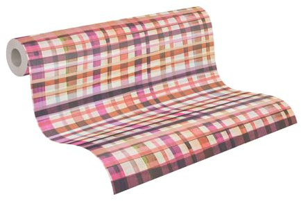 Livingwalls Anna D'Andrea Vliestapete Grafik 10,05 m x 0,53 m - Beige, Rosa, Lila, Braun - Tapete Karomuster - 782241