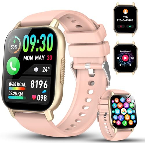 WeurGhy Smartwatch Damen Herren mit Telefonfunktion, 1.85'' Zoll HD Smart Watch, 112+ Sportmodi Sportuhr mit Pulsuhr/Schlafmonitor, IP68 Wasserdicht Fitnessuhr mit Information Erinnerung, Roségold