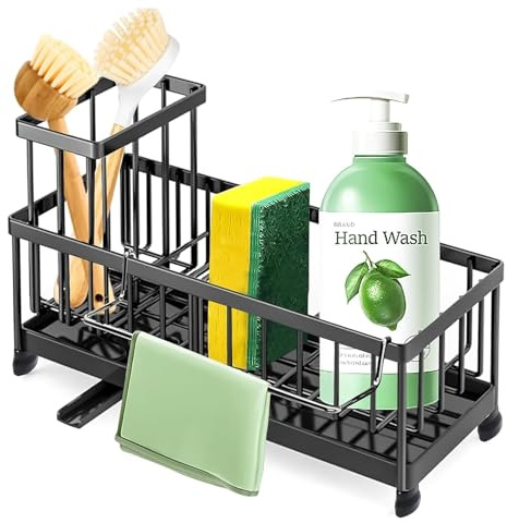 JIUGGLAD Spülbecken organizer, Spülablage mit abnehmbar spüllappenhalter und Bürstenhalter, spülablage, Spülbecken organizer wand, Spülbürstenhalter, Schwammhalter küche, spültuchhalter