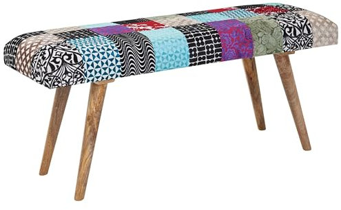 Sitzbank Samt/Massivholz Bank Bunt 117x51x38 cm Bettbank Patchwork | Design Polsterbank Flur Modern | Gepolsterte Stoffbank Esszimmer | Flurbank ohne Lehne