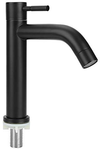 Edelstahl G1/2 Zoll Waschbeckenarmatur Einzelner Kaltwasserhahn für Badezimmer WC Schwarz Finish Modernes Design Einfache Installation Badezimmer Waschbecken Wasserhahn
