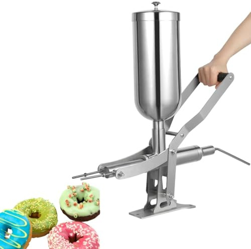 Latin Fruit Churro Jam Filling Machine, Commercial or Home 5L Stainless Steel Manual Cream Jam Operated Donuts Dessert Filler Filling Machine for Kitchen Restaurant with 4 Pipes