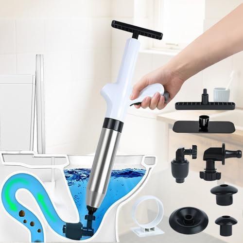 Rohrreiniger mit Hochdruck (4 Saugadapter) – Druckreiniger Abflussreiniger Pumpe mit Luftkompression & Druckanzeige– Für Waschbecken Abflussschlange,Toilette, Dusche, Küche, Badezimmer Reinigung