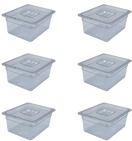 AcMax 6 Sets Polycarbonat GN 1/2 Gastronormbehälter GN-Behälter 9,5 Liter Tiefe 150mm Kunststoff, Deckel mit Einkerbung und Abtropfeinlage