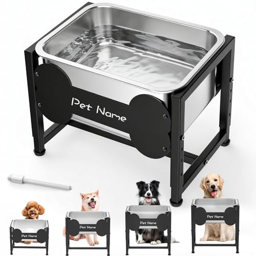 Tivray Elevated Dog Bowl, 2.4 Gallon Adjustable Stainless Steel Water Bowl for Large Breed, Dog Water Bowl, Pet Feeder with Full Metal Stand for Relief Joint Pressure, Easy Clean, Indoor Outdoor Use