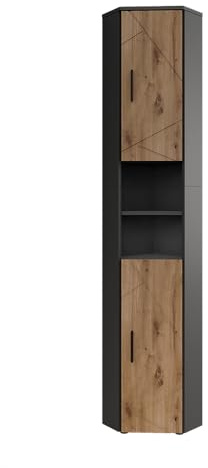 Vicco mobile alto Irma, Antracite/Rovere dorato, 33 x 192 cm con 2 ante, per la conservazione di articoli da bagno e asciugamani