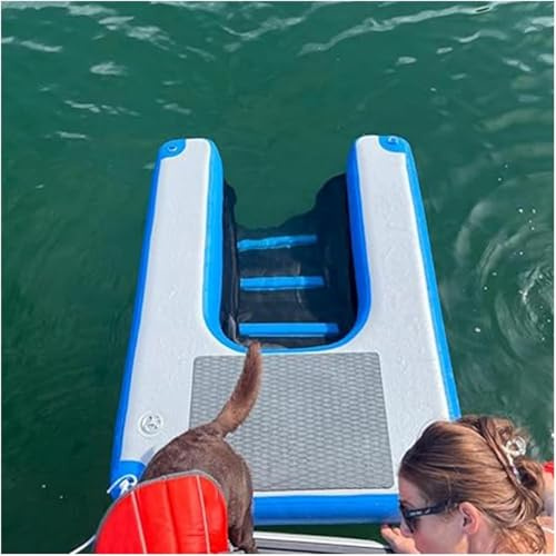 AVLLSO 59-in Inflatable Floating Dog Water Ramp, Blue Non-Slip EVA Pool Ramp, Pet Climbing Ladder Swimming Rest Platform for Lakes, Boats& Oceans