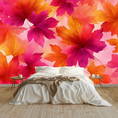 Generico Rosa Arancione Carta da Parati Panoramica, Squisito Autunno Foglie D'Acero Acquerello Carta da Parati Murales Fotomurale 150 x 105 cm (L x A) – Decorazioni per Soggiorno e Camera da Letto