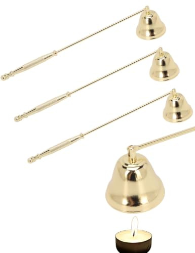 Tissting Kerzenlöscher Eisenbeschichtet Gold, 3 Stück Glockenförmiger Dochtlöscher mit Rutschfestem Griff für Duftkerzen und Aromatherapie