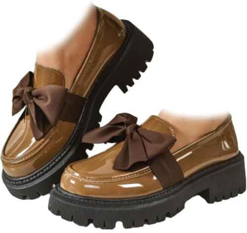 HESYSUAN Mocasines cómodos sin cordones para mujer con lazo, cómodos mocasines de plataforma ortopédica ancha sin cordones, mocasines gruesos, Khaki, 37 EU