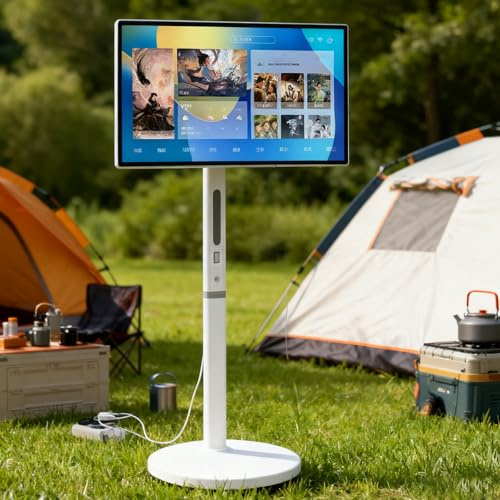 Naturalpowev Monitor Smart Portatile Touch 27/32, Base con Rotelle, Android OS 13, Touchscreen orientabile, Design a Stelo con Ruote, 8GB+128GB, Screen mirroring, Telecomando Incluso 27inch