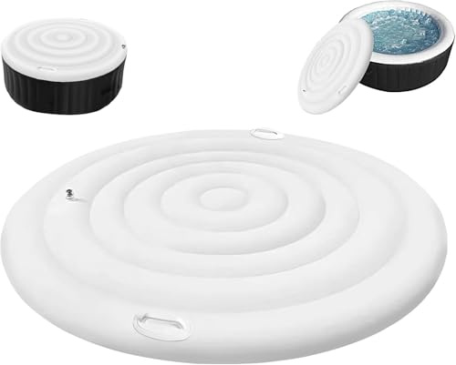 Aufblasbare runde Whirlpool-Abdeckung, 145 cm, Premium-Energieeinsparung, winddicht und regendicht, Ventile zum einfachen Aufblasen/Ablassen der Luft, Weiß