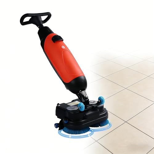 JIYINGHUI 18 Commercial Walk Behind Floor Scrubber Dryer, 430mm Rotary Dual-Brush Heads, 240 RPM, Cleaning Capacity 13000 Sqft/H, Dual Water Tank System, for Tile and Hard Surfaces Red