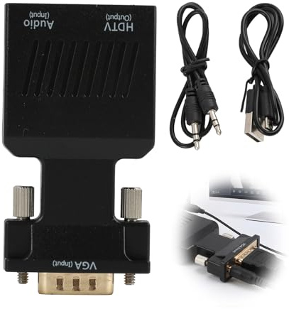 Adaptateur Convertisseur VGA vers HDMI 1080p avec Câble Audio, Connecteur VGA Mâle vers HDMI Femelle, Prise en Charge de la Résolution HD, pour TV, Moniteur, Projecteur, Audio via 3.5mm, Plug and Play
