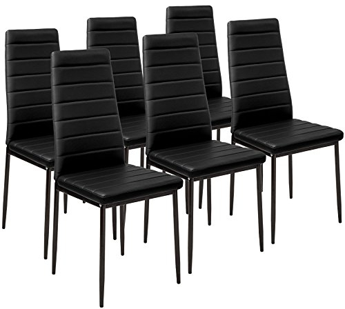 tectake® eleganter Stuhl mit hoher Rückenlehne, 6er Set, Pflegeleichte Esszimmerstühle, Küchenstühle 6er Set, Stühle 45 x 48 x 98,5 cm, Polsterstuhl modern und bequem - schwarz
