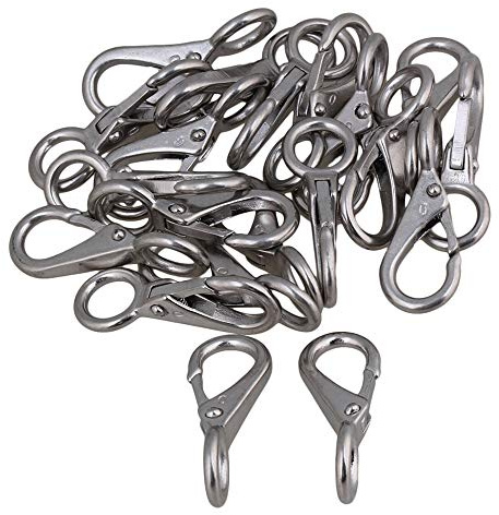 CNBTR 55mm Silver 304 Stainless Steel 0# Boat Clip Hook Fixed Eye Hook Link Set of 20