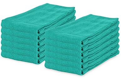 Arkwright Microfiber Huck Towels, Pack of 12, Lint Free Surgical Cleaning Cloths for Glass, Windows, Auto Detailing and Professional Use, 16 x 26 in, Hunter Green