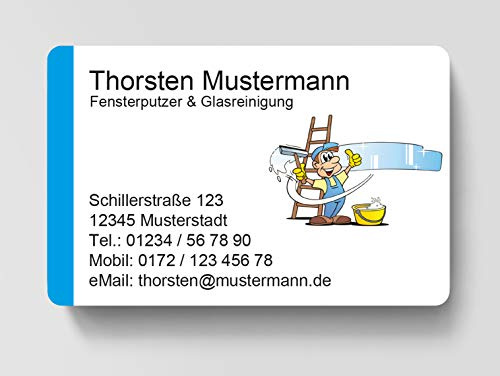 100 Visitenkarten, laminiert, 85 x 55 mm, inkl. Kartenspender - Fensterputzer Glasreinigung