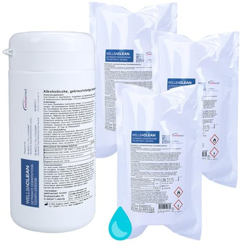 wellsaclean Desinfektionstücher Set zur Schnelldesinfektion | Inhalt: 1 praktische Spenderdose + 3 Nachfüllbeutel zu je 120 gebrauchsfertigen Tüchern (360 Stück) | Duftvariante: neutral