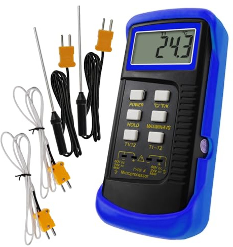 Digital 2 Channels K-Type Thermometer 2 Thermocouples -50~1300°C (-58~2372°F) Handheld High Temperature Kelvin Scale Dual Measurement Meter Sensor